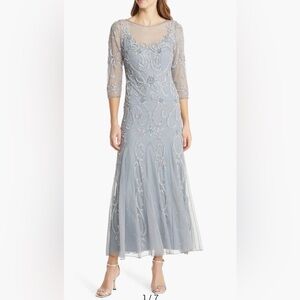 Pisarro Nights Silver Embellished Long Sleeve Dress